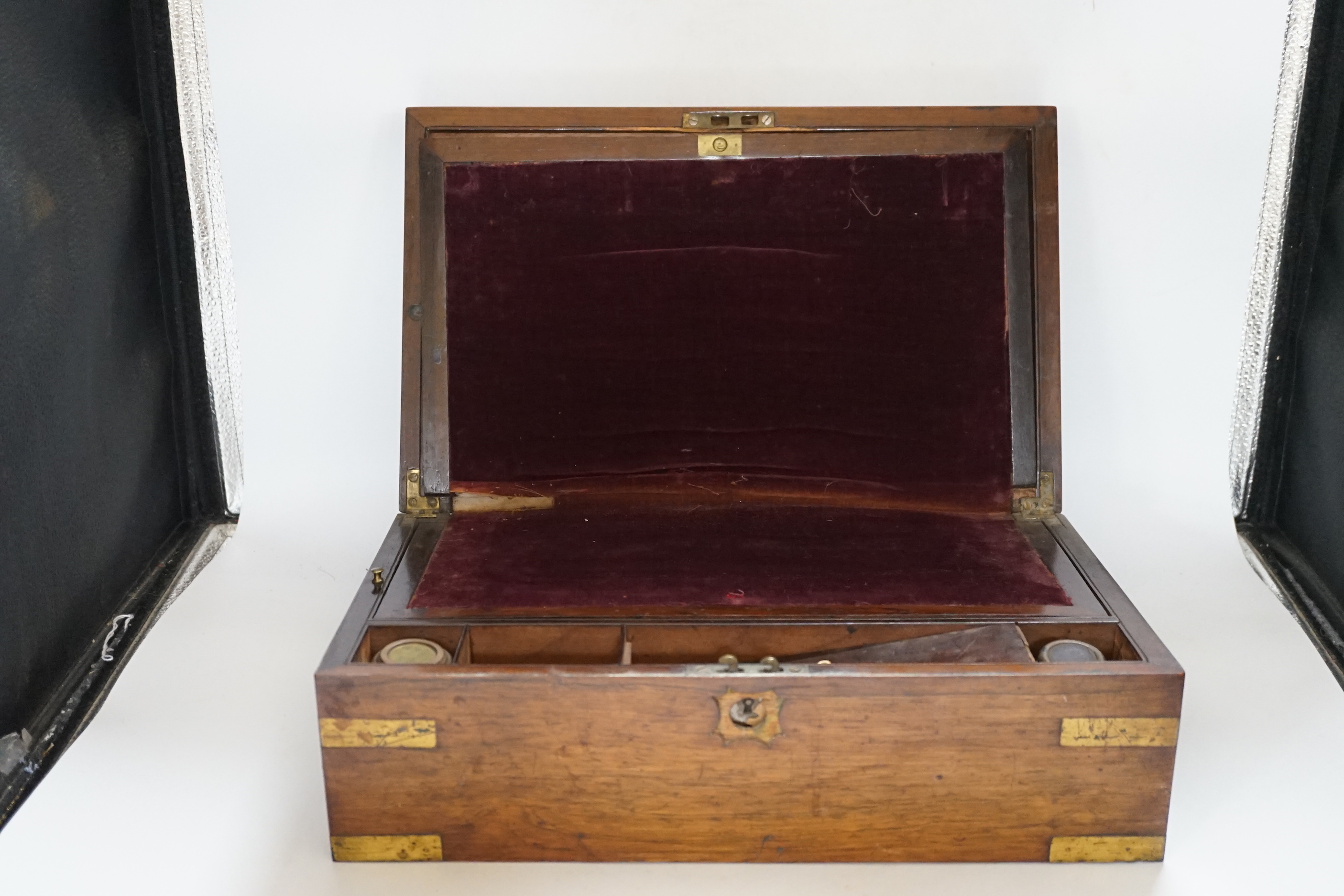 A Victorian rosewood brass bound writing slope, 40cm wide x 15cm high